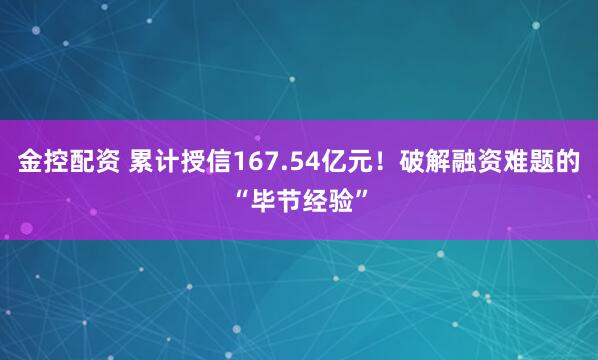 金控配资 累计授信167.54亿元！破解融资难题的“毕节经验”